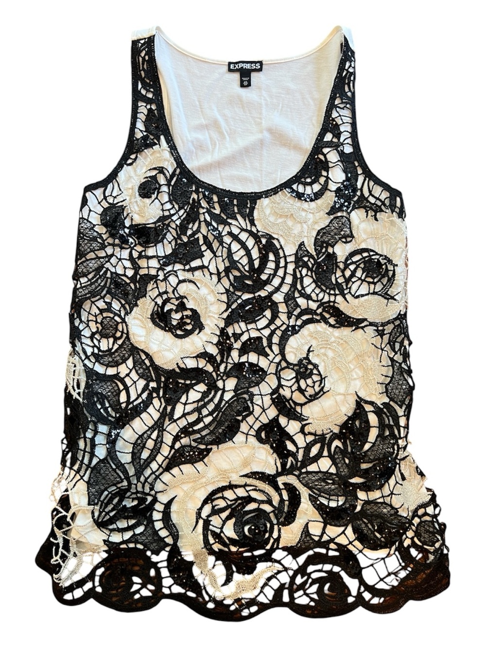 Express Floral Crochet Lace Tank with Sequins Size XS